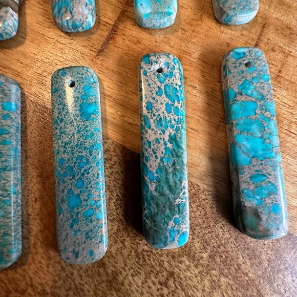 Natural Blue Turquoise Rectangle Pendants  - Pre-drilled - Perfect for jewelry m - Picture 3 of 5